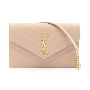 Saint Laurent Cassandra Envelope Shoulder Bag Beige Leather